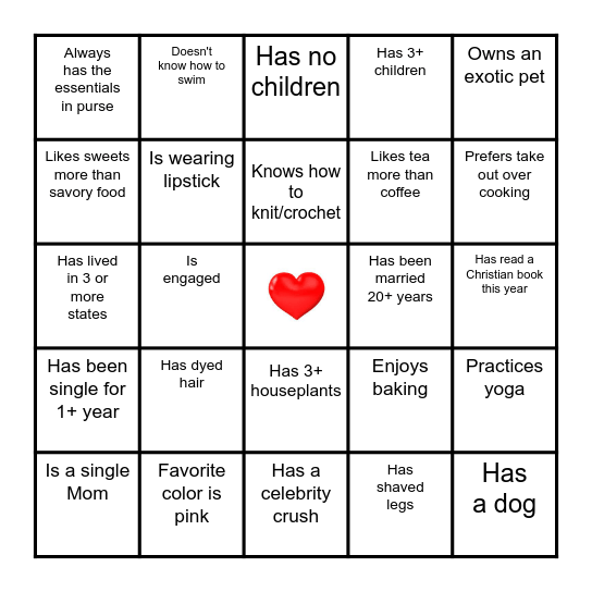 Galentine's  Find the Guest Bingo Card