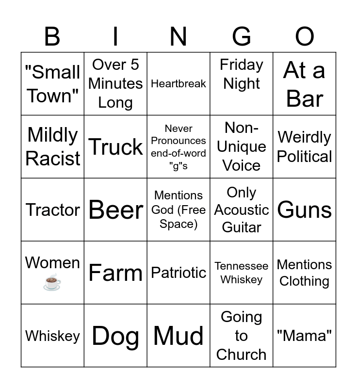 country-song-bingo-card