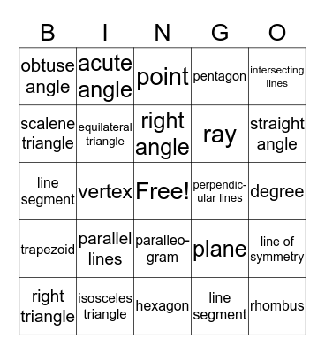 Geometry Bingo Card