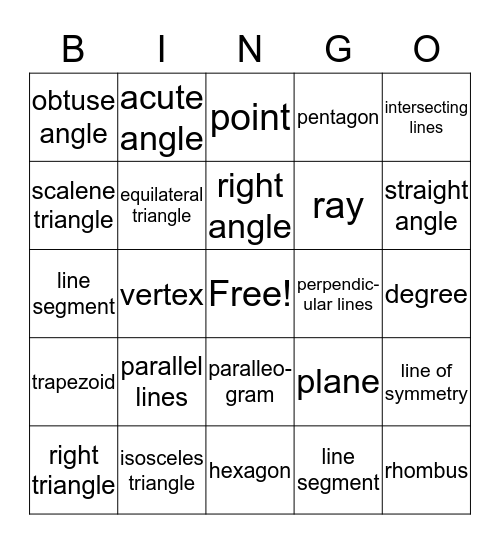 Geometry Bingo Card