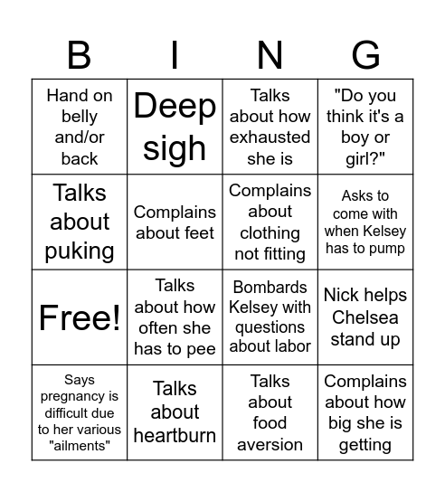 I'm pregnant Bingo Card