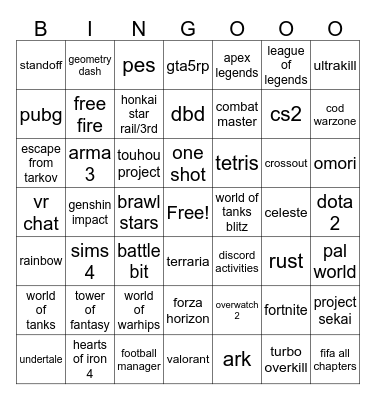 САМЫЕ ПИДАРСКИЕ ИГРЫ Bingo Card