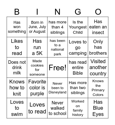 Get to Know You Bingo Card