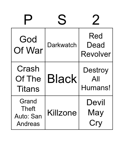 ps2 must play games Bingo Card