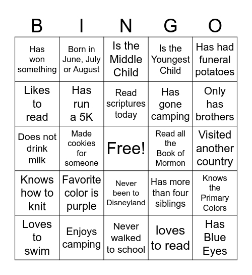 Get to Know You Bingo Card