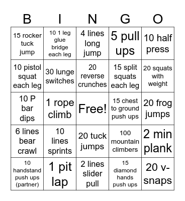 Base Conditioning Bingo! Bingo Card