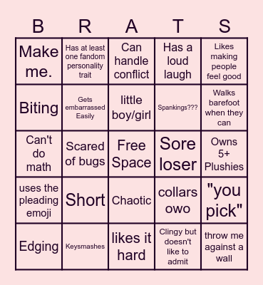 Brat Bingo Card