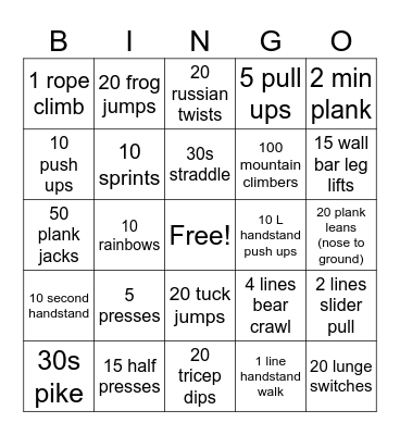 Base Conditioning Bingo! Bingo Card