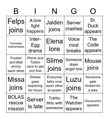 QSMP REOPENING BINGO Card