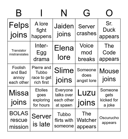 QSMP REOPENING BINGO Card