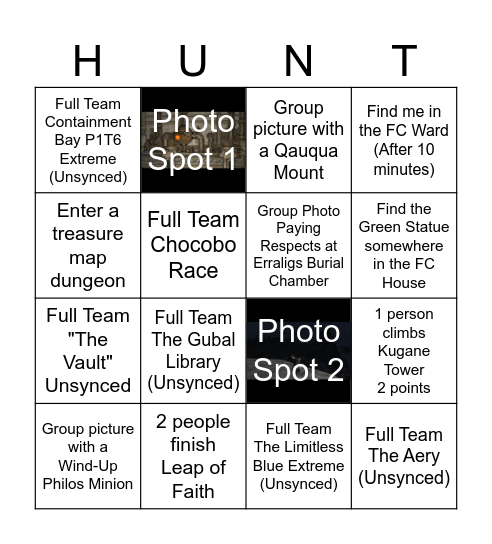 The Hunt 2 Bingo Card