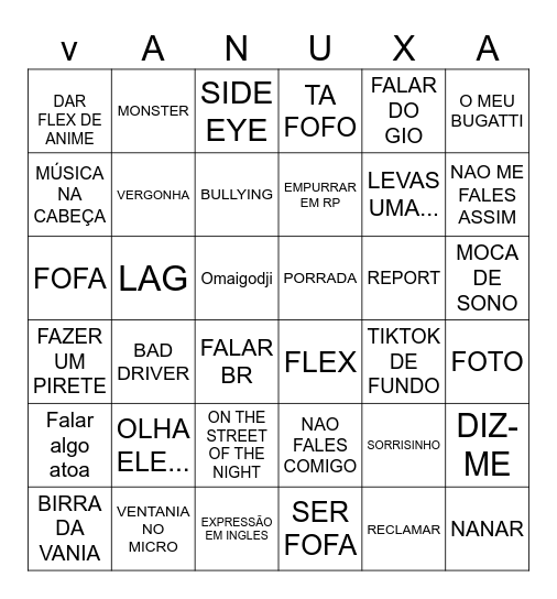 VANUXA/VANIA BINGO Card