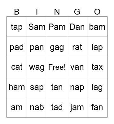Sonday, Grade 1, Lesson 1 Bingo Card