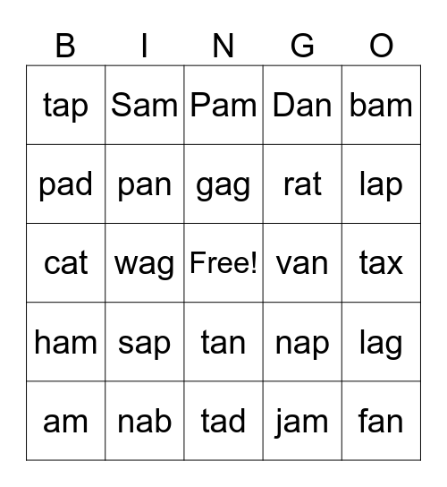 Sonday, Grade 1, Lesson 1 Bingo Card