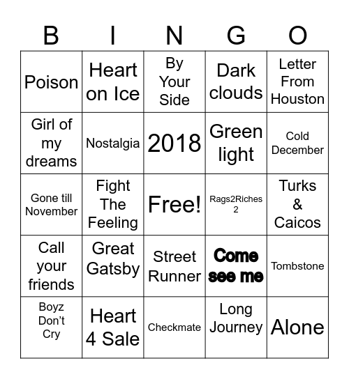 Rod Wave Bingo Card