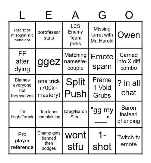 Cursed Game Bingo Card