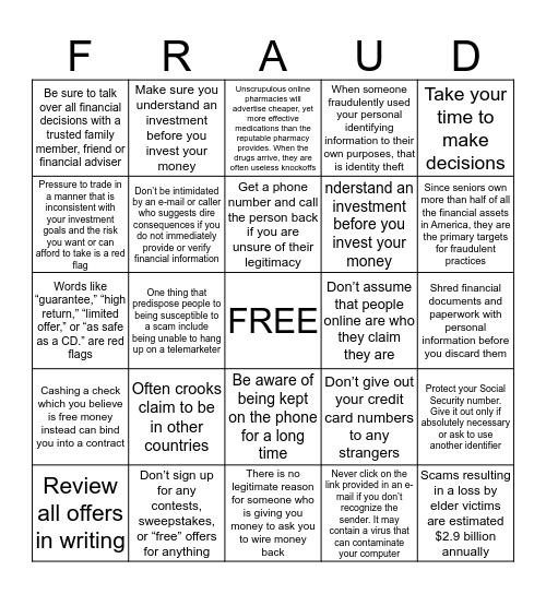 FRAUD Bingo Card