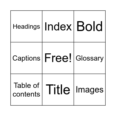 Text Features Bingo Card