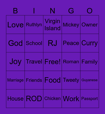 The Cameron's Housewarming Bingo Card