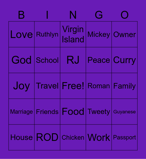The Cameron's Housewarming Bingo Card