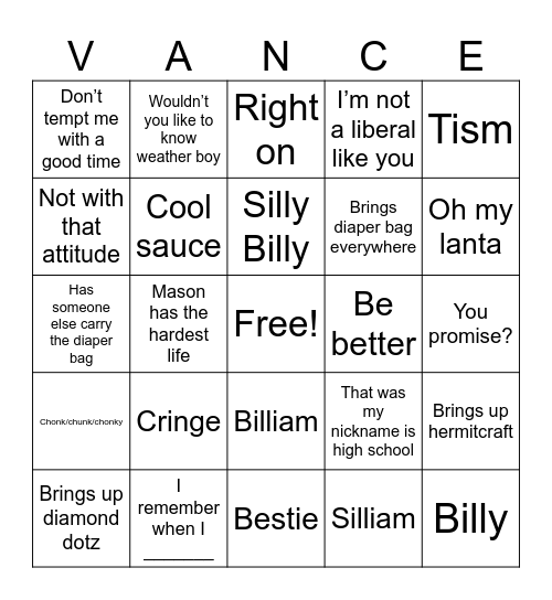 Vance phrases Bingo Card