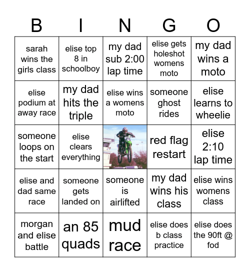 elises 2024 race season Bingo Card