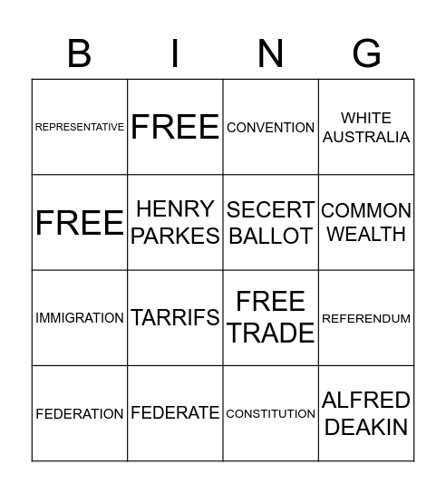 FEDERATION Bingo Card