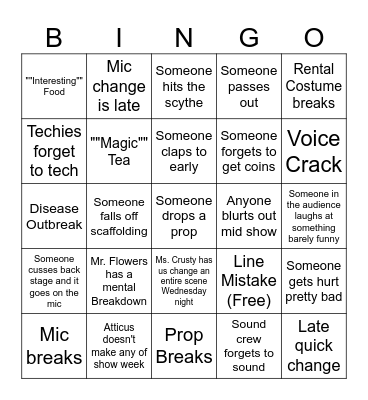 Show Week Bingo Card