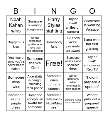 Grammys 2024 Bingo Card