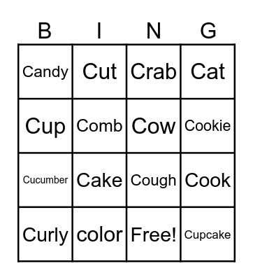Hard C Sounds Bingo Card