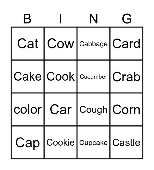 Hard C Sounds 2 Bingo Card