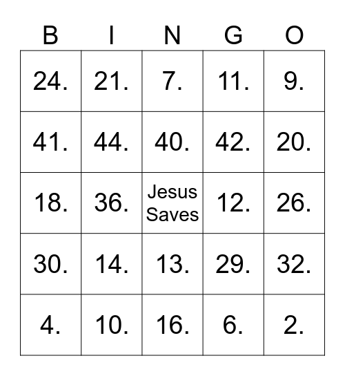 Gospel Bingo Card