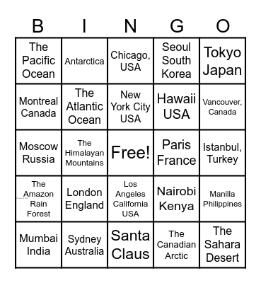 Where in the World is Mr. Brisson Bingo Card