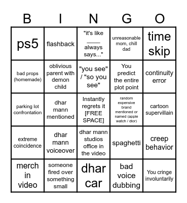 Dhar Mann Bingo v4 Bingo Card