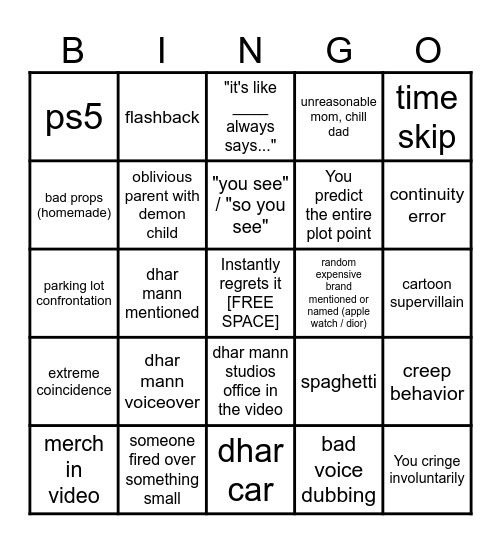 Dhar Mann Bingo v4 Bingo Card