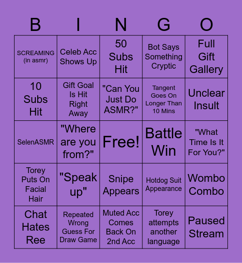 FireSighed Bingo Card