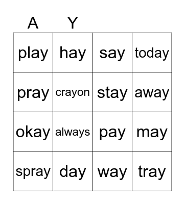 ay sounds Bingo Card