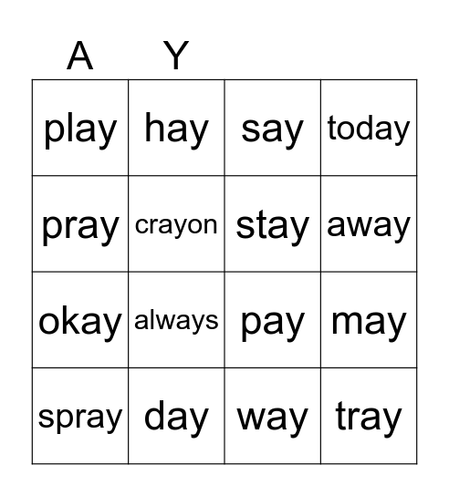 ay sounds Bingo Card