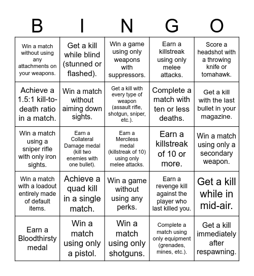 CoD Bingo Card