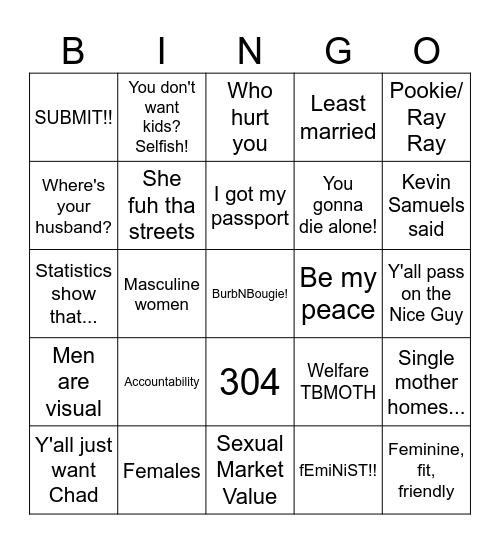 'He Man Woman Hater Club 2" Bingo Card