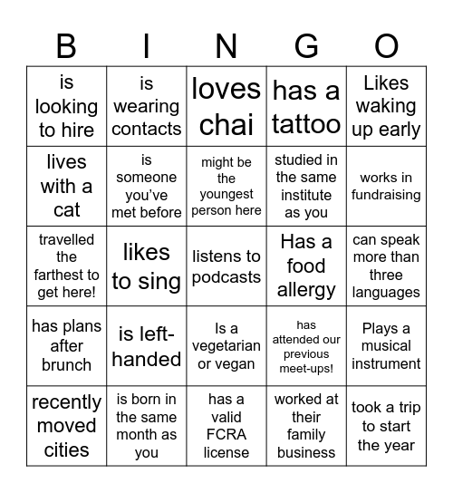 Find someone who Bingo Card