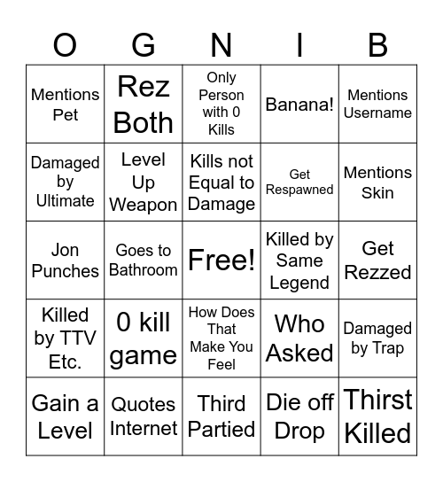 ognib Bingo Card