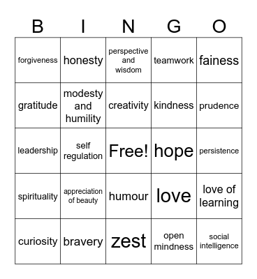 Strengths Bingo Card