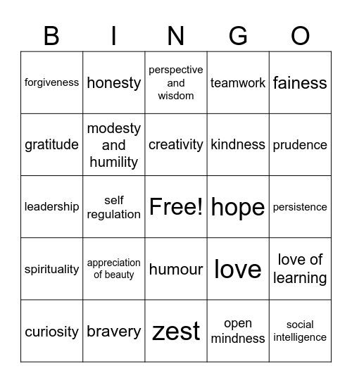 Strengths Bingo Card