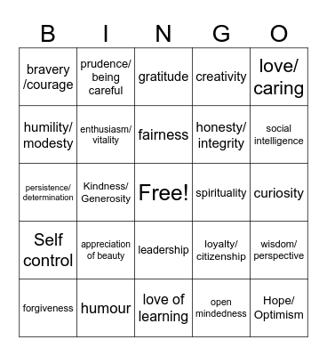 Strengths Bingo Card