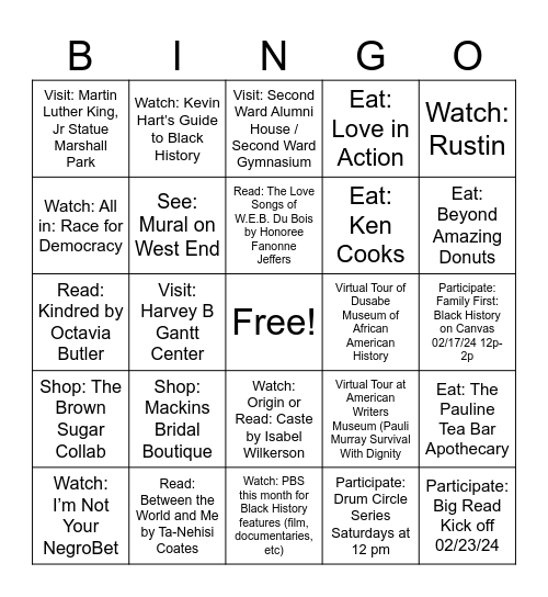 FBC-West Black History Month Bingo Card