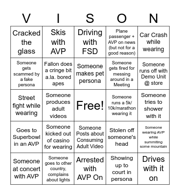 Vision Pro Weird Stuff Bingo Board Bingo Card