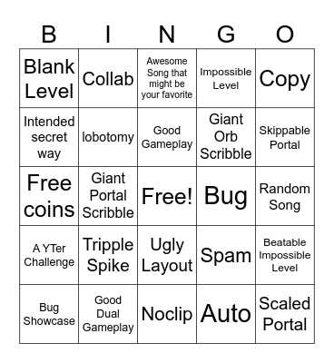 Recent Tab Bingo (Geometry Dash) Bingo Card