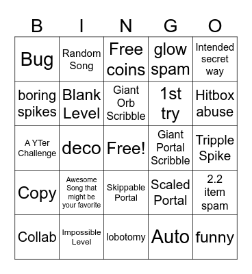 Recent Tab Bingo (Geometry Dash) Bingo Card