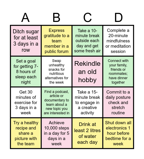 Wellness Bingo Card